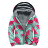 Blue Cute Watermelon Pattern Print Sherpa Lined Zip Up Hoodie