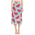 Blue Cute Watermelon Pattern Print Side Slit Midi Skirt