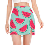 Blue Cute Watermelon Pattern Print Side Slit Mini Skirt