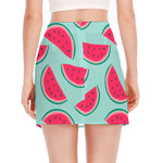 Blue Cute Watermelon Pattern Print Side Slit Mini Skirt