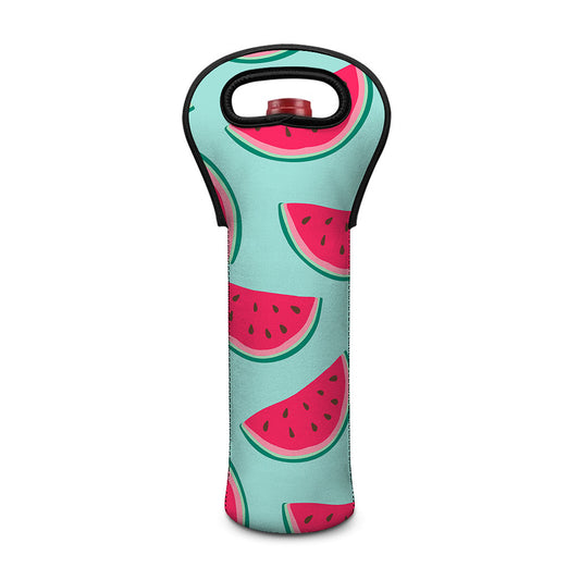 Blue Cute Watermelon Pattern Print Single Neoprene Wine Tote