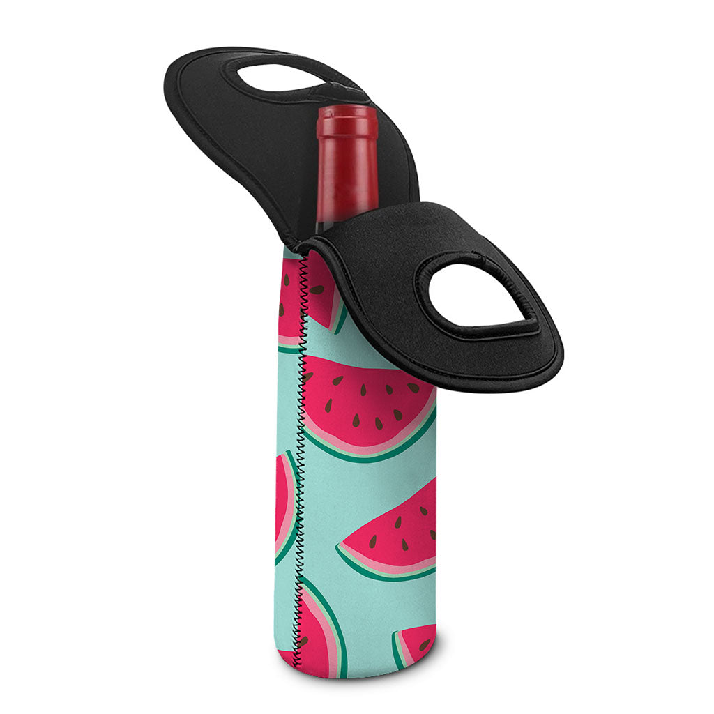 Blue Cute Watermelon Pattern Print Single Neoprene Wine Tote
