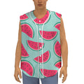 Blue Cute Watermelon Pattern Print Sleeveless Baseball Jersey