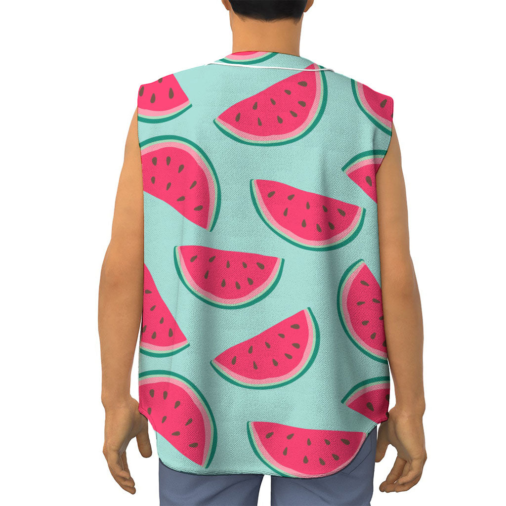 Blue Cute Watermelon Pattern Print Sleeveless Baseball Jersey