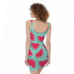 Blue Cute Watermelon Pattern Print Sleeveless Bodycon Dress