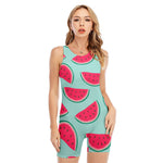 Blue Cute Watermelon Pattern Print Sleeveless One Piece Swimsuit