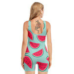 Blue Cute Watermelon Pattern Print Sleeveless One Piece Swimsuit