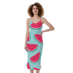 Blue Cute Watermelon Pattern Print Slim Fit Midi Cami Dress