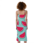 Blue Cute Watermelon Pattern Print Slim Fit Midi Cami Dress