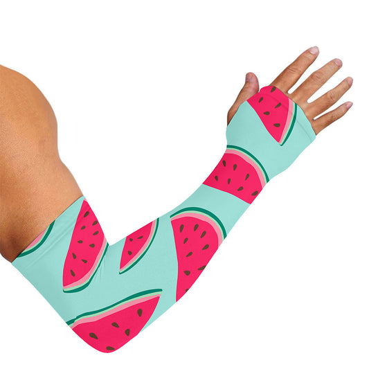Blue Cute Watermelon Pattern Print Sun Protection Arm Sleeves