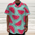 Blue Cute Watermelon Pattern Print Textured Short Sleeve Shirt