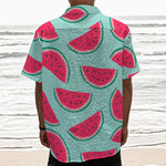 Blue Cute Watermelon Pattern Print Textured Short Sleeve Shirt
