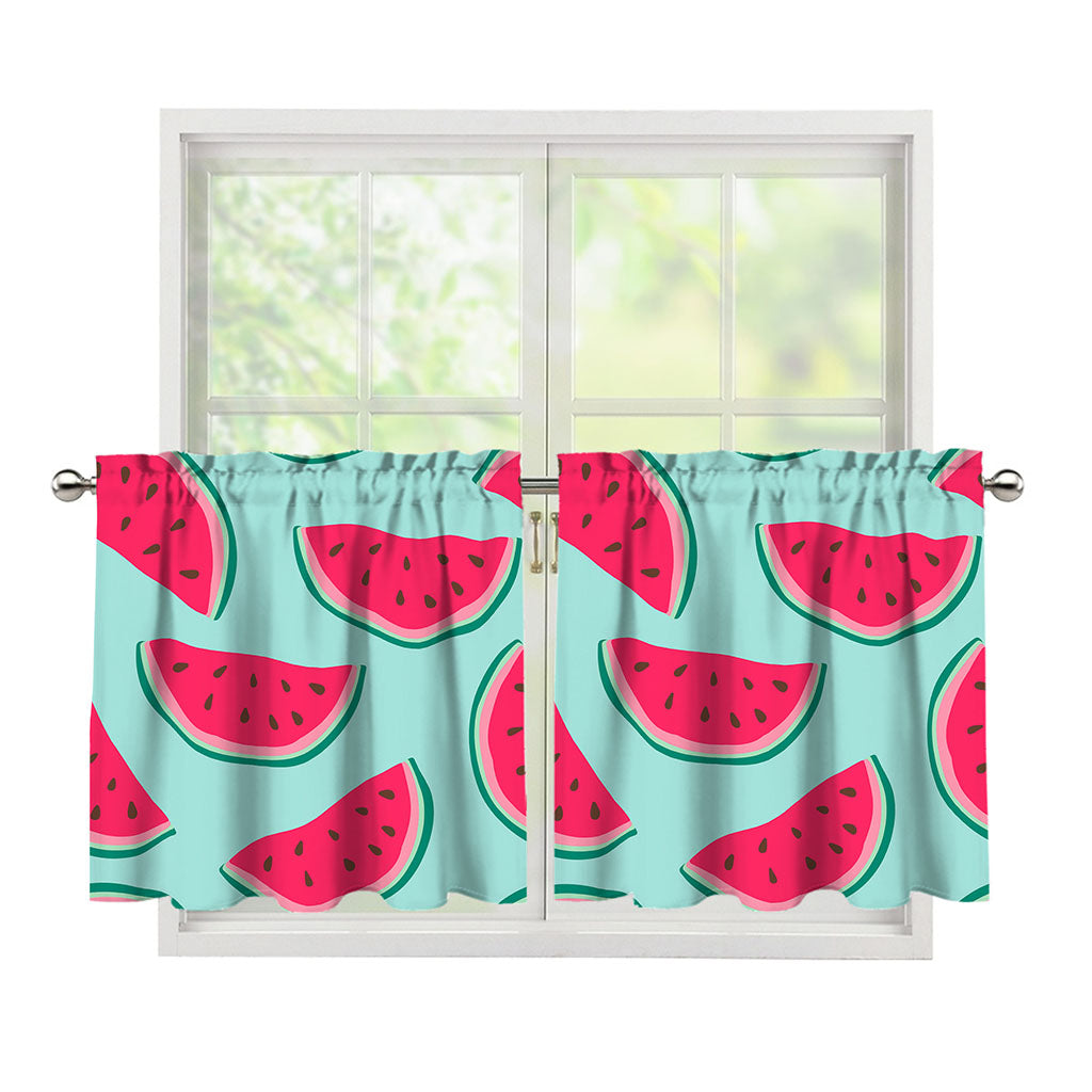 Blue Cute Watermelon Pattern Print Tier Curtains