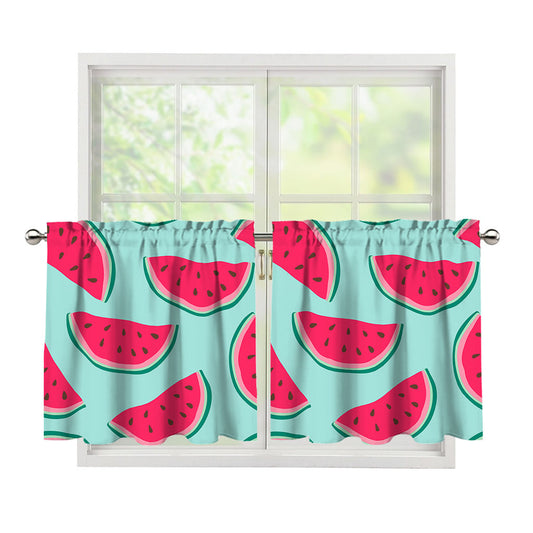 Blue Cute Watermelon Pattern Print Tier Curtains