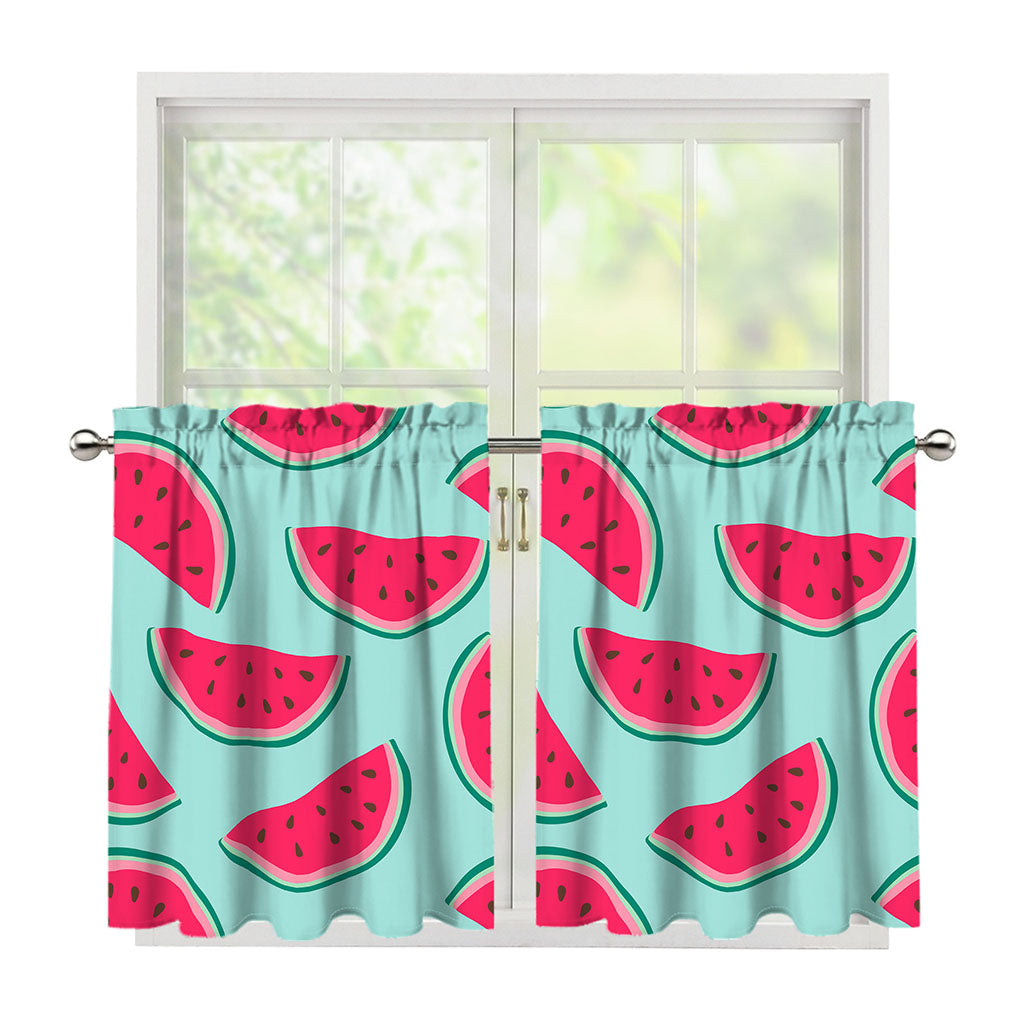 Blue Cute Watermelon Pattern Print Tier Curtains