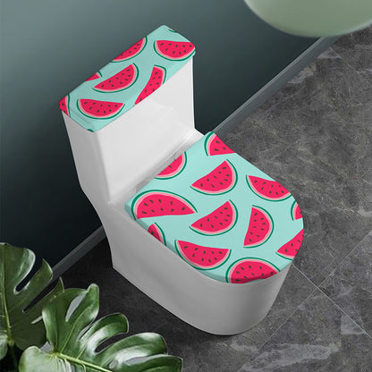 Blue Cute Watermelon Pattern Print Toilet Lid And Tank Cover Set