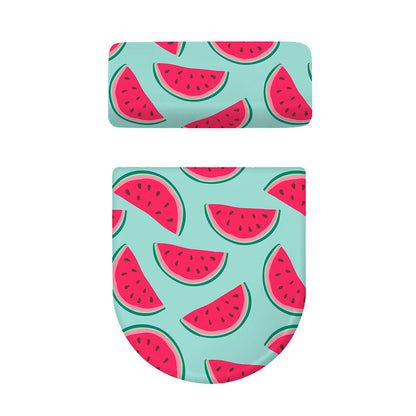 Blue Cute Watermelon Pattern Print Toilet Lid And Tank Cover Set