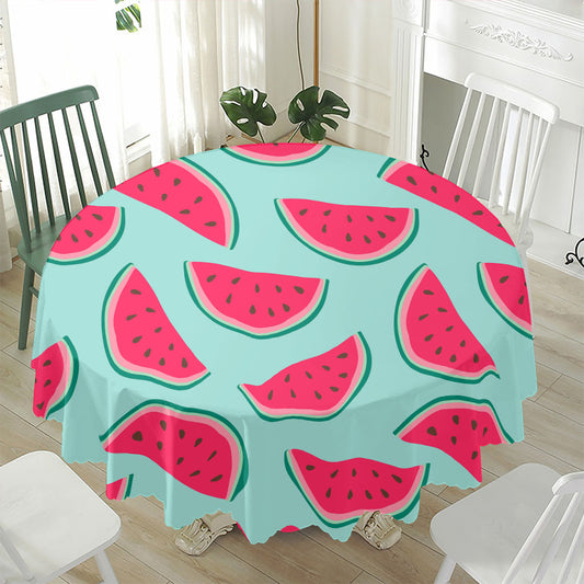 Blue Cute Watermelon Pattern Print Waterproof Round Tablecloth