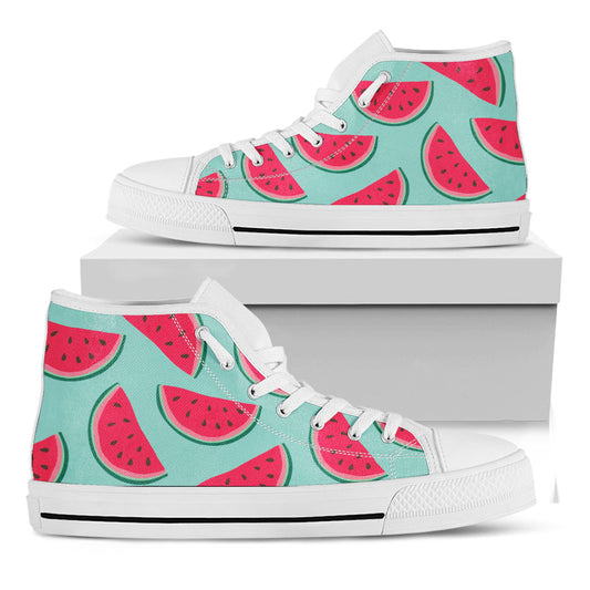 Blue Cute Watermelon Pattern Print White High Top Sneakers