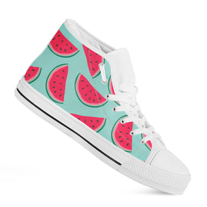 Blue Cute Watermelon Pattern Print White High Top Sneakers