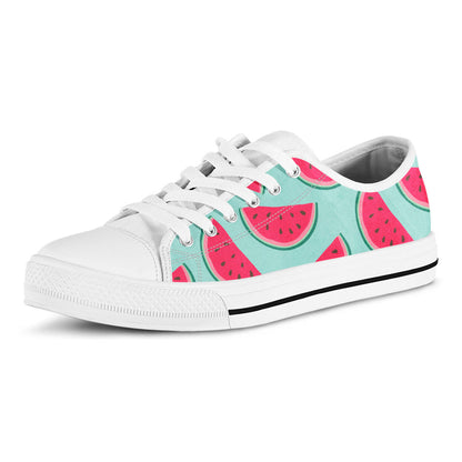 Blue Cute Watermelon Pattern Print White Low Top Sneakers