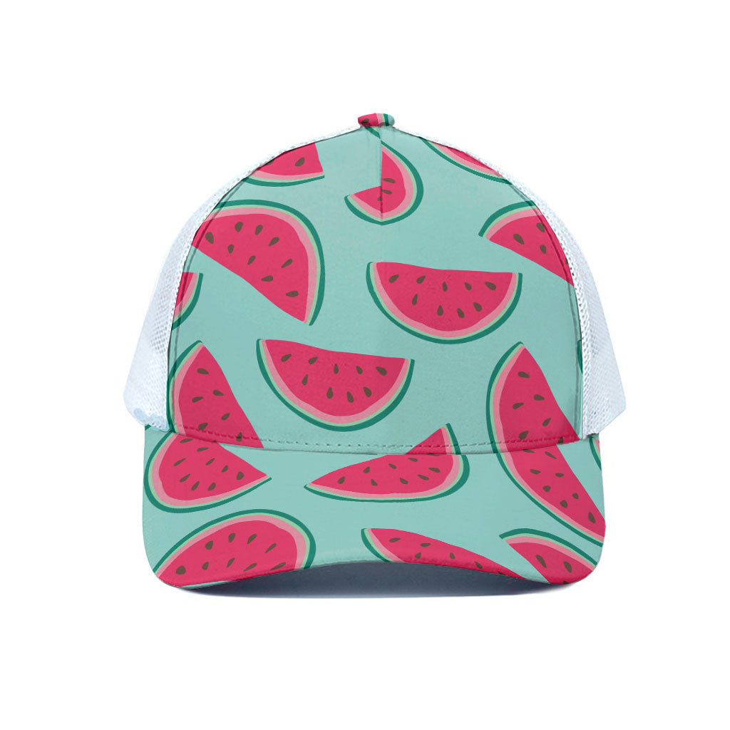 Blue Cute Watermelon Pattern Print White Mesh Trucker Cap