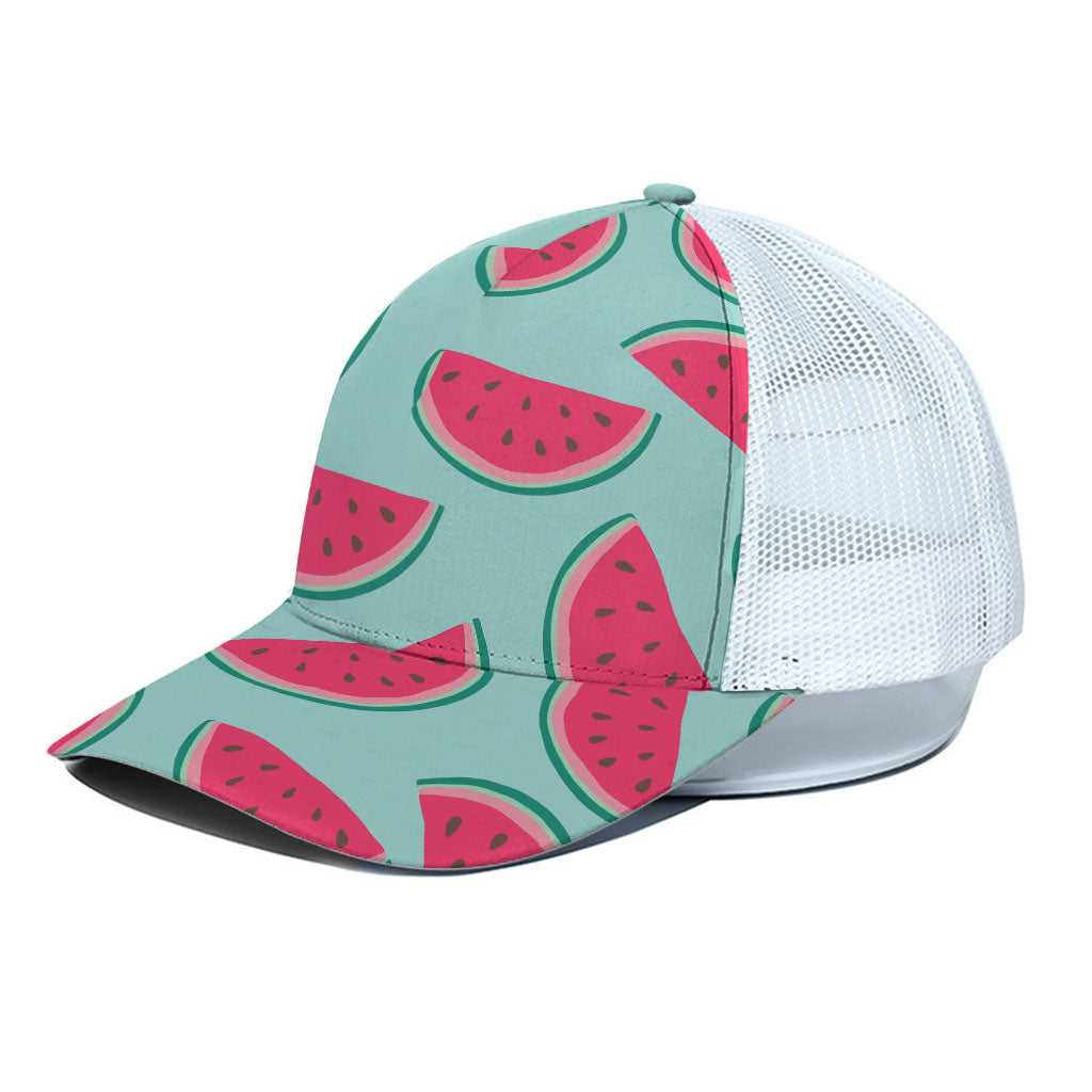 Blue Cute Watermelon Pattern Print White Mesh Trucker Cap