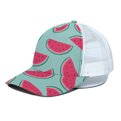 Blue Cute Watermelon Pattern Print White Mesh Trucker Cap