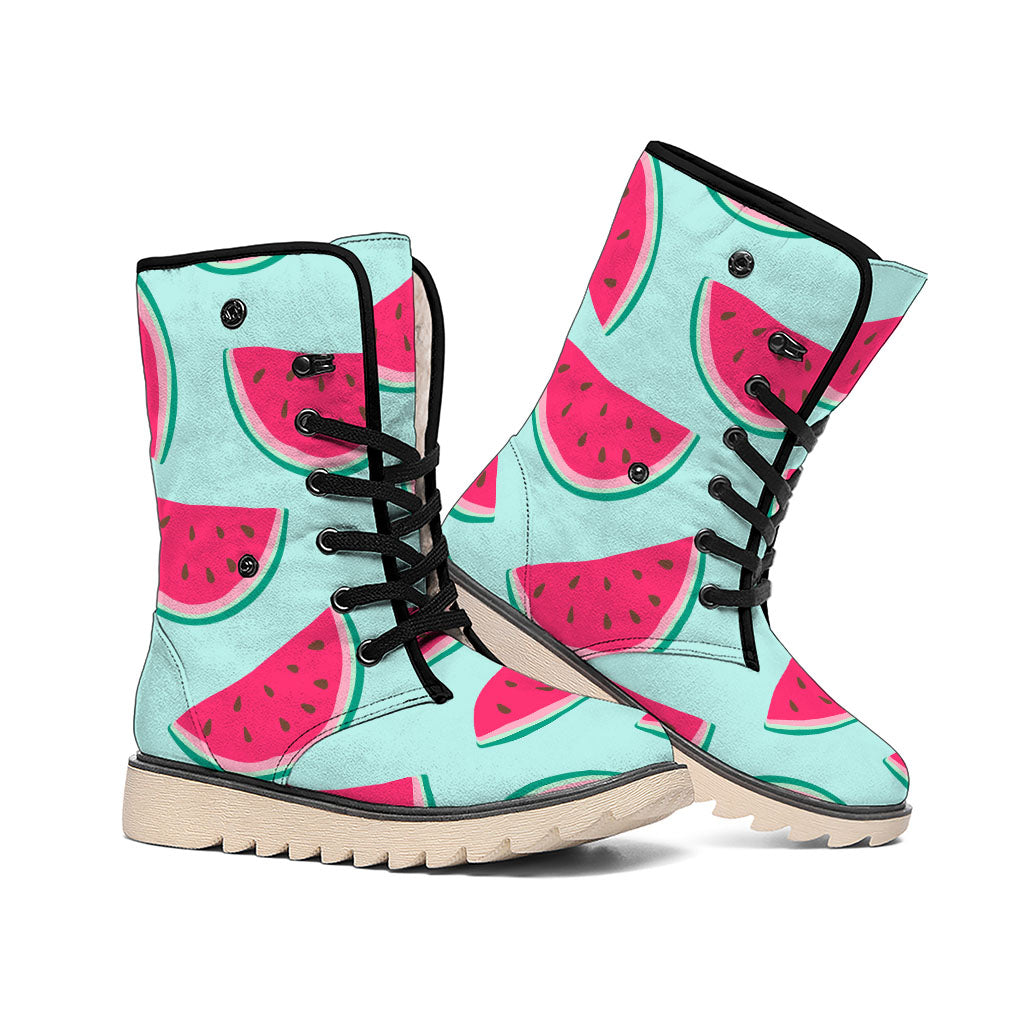 Blue Cute Watermelon Pattern Print Winter Boots