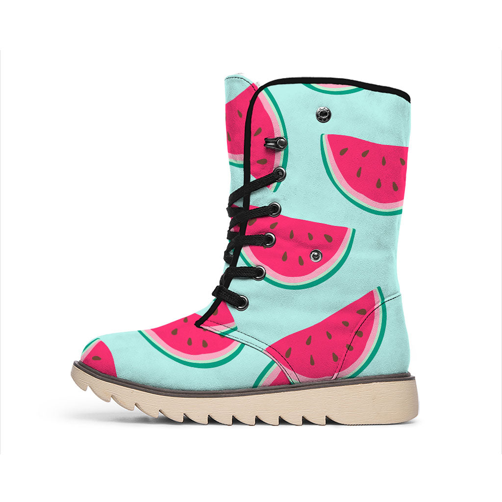 Blue Cute Watermelon Pattern Print Winter Boots