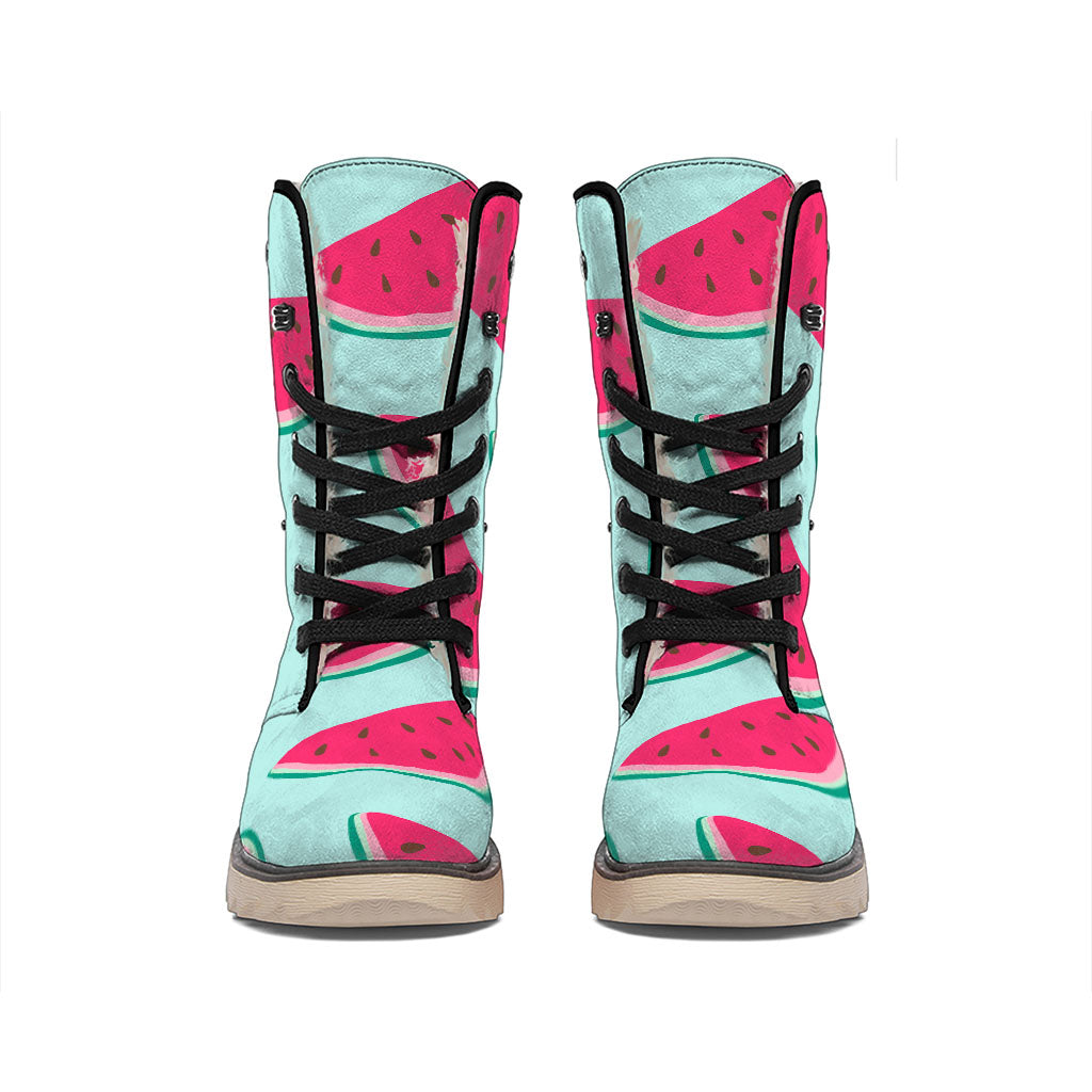 Blue Cute Watermelon Pattern Print Winter Boots