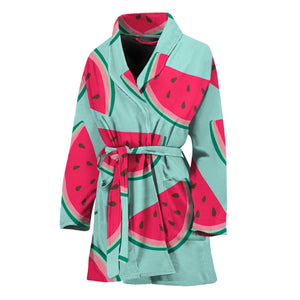 Blue Cute Watermelon Pattern Print Women's Bathrobe