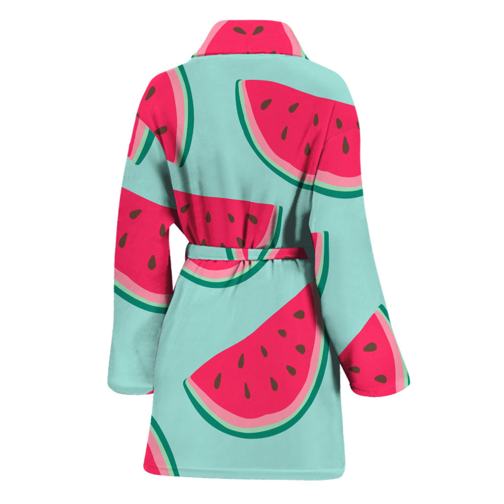 Blue Cute Watermelon Pattern Print Women's Bathrobe