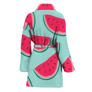 Blue Cute Watermelon Pattern Print Women's Bathrobe