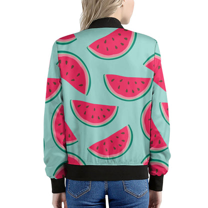 Blue Cute Watermelon Pattern Print Women's Bomber Jacket