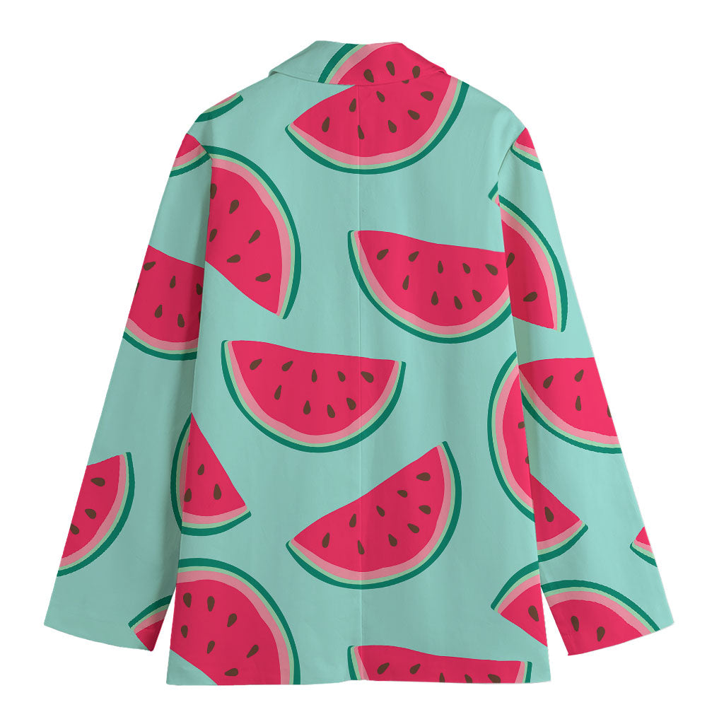 Blue Cute Watermelon Pattern Print Women's Cotton Blazer