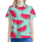 Blue Cute Watermelon Pattern Print Women's Polo Shirt