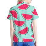 Blue Cute Watermelon Pattern Print Women's Polo Shirt