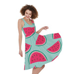 Blue Cute Watermelon Pattern Print Women's Sleeveless Dress