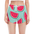 Blue Cute Watermelon Pattern Print Women's Split Running Shorts