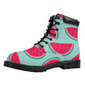 Blue Cute Watermelon Pattern Print Padded Collar Lace Up Boots