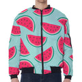 Blue Cute Watermelon Pattern Print Zip Sleeve Bomber Jacket