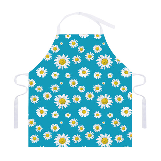 Blue Daisy Flower Pattern Print Adjustable Apron