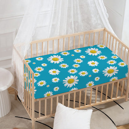 Blue Daisy Flower Pattern Print Baby Crib Sheet