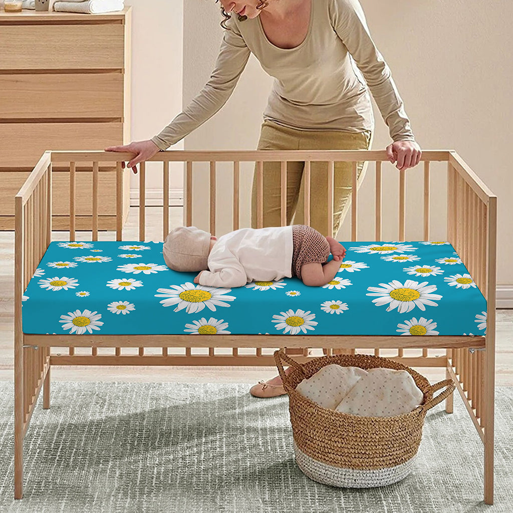 Blue Daisy Flower Pattern Print Baby Crib Sheet
