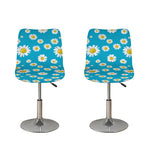 Blue Daisy Flower Pattern Print Bar Stool Covers