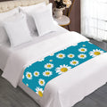 Blue Daisy Flower Pattern Print Bed Runner