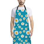 Blue Daisy Flower Pattern Print Bib Apron With Pocket