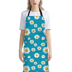 Blue Daisy Flower Pattern Print Bib Apron With Pocket