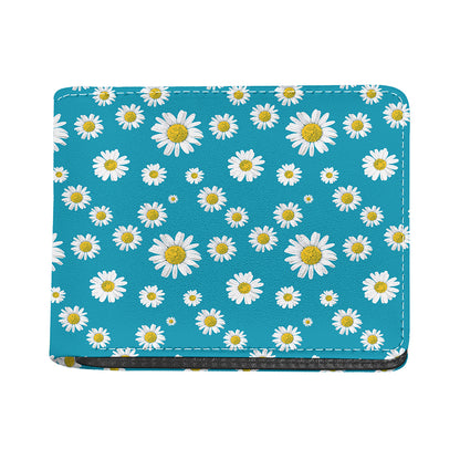 Blue Daisy Flower Pattern Print Bifold Wallet